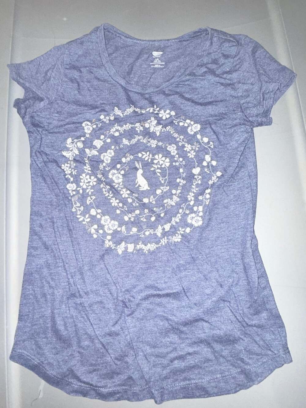 Girls Old Navy Bunny Rabbit Floral Graphic Tee Size L 10-12 Blue